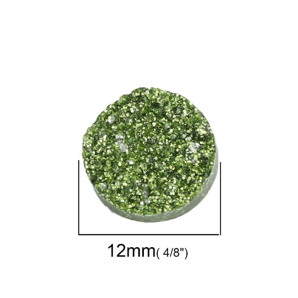 100pcs Faux Green Druzy - Glitter Cabochon - Resin Druzy Flat Back - Picture 3 of 5